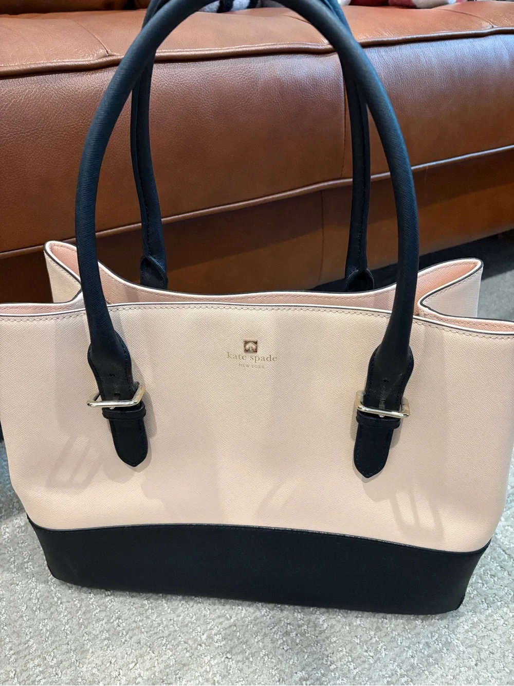 kate spade Two-Tone Blush Pink and Black Large Leather Tote